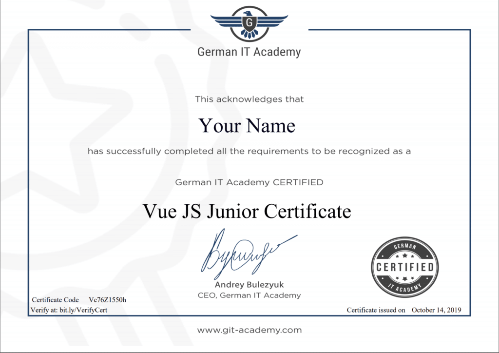VueJS Certificate Junior German IT Academy